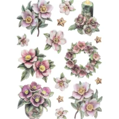 3-D Relief-Sticker, Porzellan-Optik, Weihnachtsfloristik & Schneemänner, versch. Größen, 5 Bogen