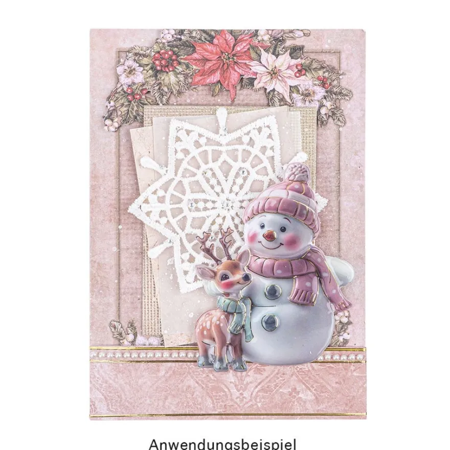 3-D Relief-Sticker, Porzellan-Optik, Weihnachtsfloristik & Schneemänner, versch. Größen, 5 Bogen