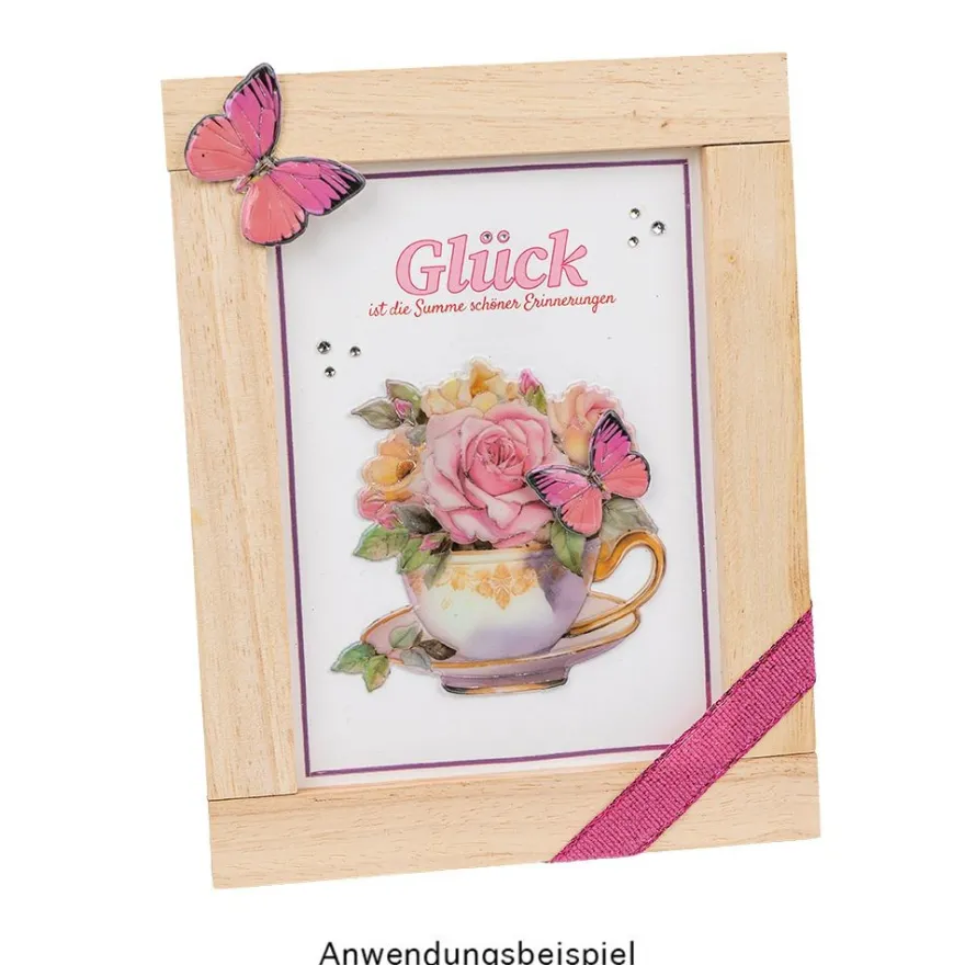 3-D Relief-Sticker, Porzellan-Optik, Schmetterlinge & Blumen, versch. Größen, 5 Bogen