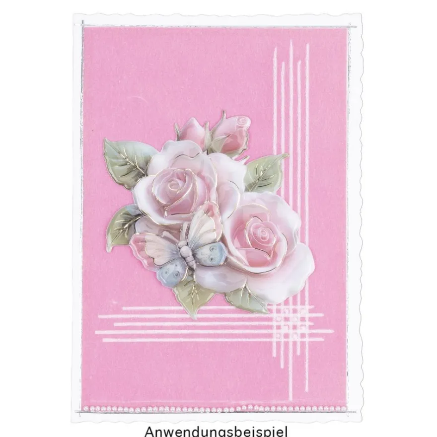 3-D Relief-Sticker, Porzellan-Optik, Schmetterlinge & Blumen, versch. Größen, 5 Bogen
