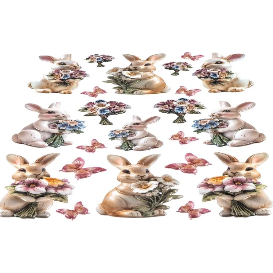 3-D Relief-Sticker, Porzellan-Optik, Ostern, versch. Größen, 5 Bogen