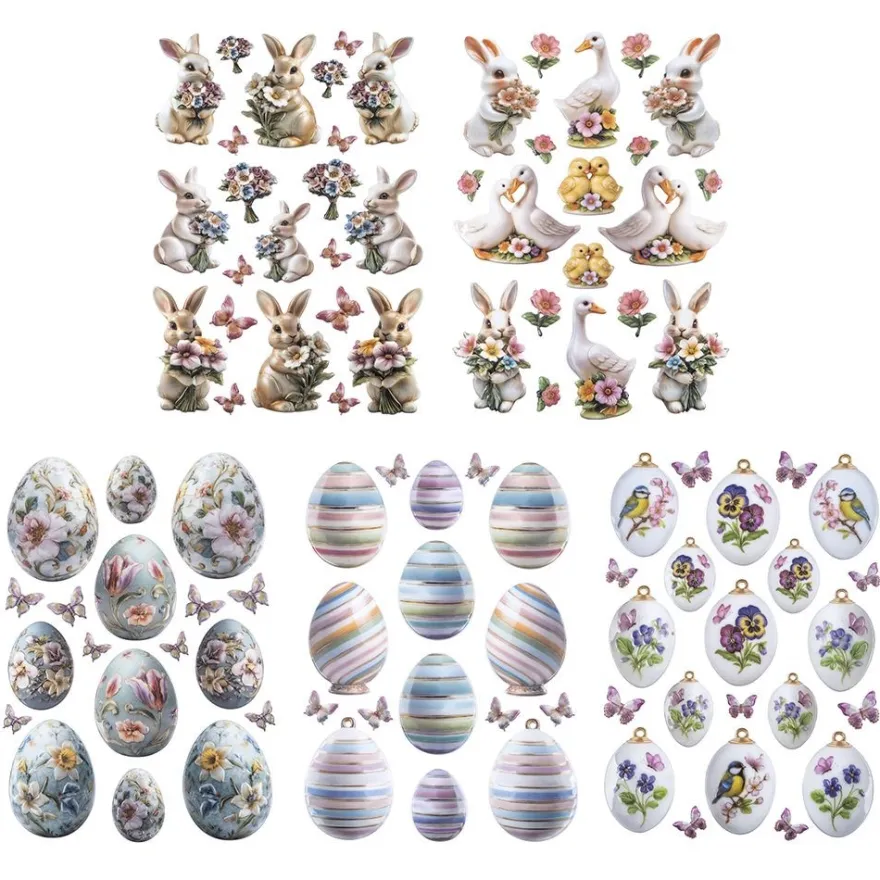3-D Relief-Sticker, Porzellan-Optik, Ostern, versch. Größen, 5 Bogen