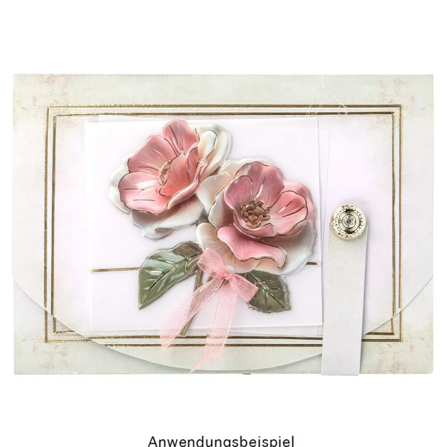 3-D Relief-Sticker, Porzellan-Optik, Blumen in Vasen, versch. Größen, 5 Bogen