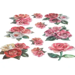 3-D Relief-Sticker, Porzellan-Optik, Sommerblumen, versch. Größen, 5 Bogen