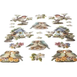 3-D Relief-Sticker, Porzellan-Optik, Vögel, versch. Größen, 5 Bogen