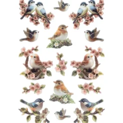 3-D Relief-Sticker, Porzellan-Optik, Vögel, versch. Größen, 5 Bogen