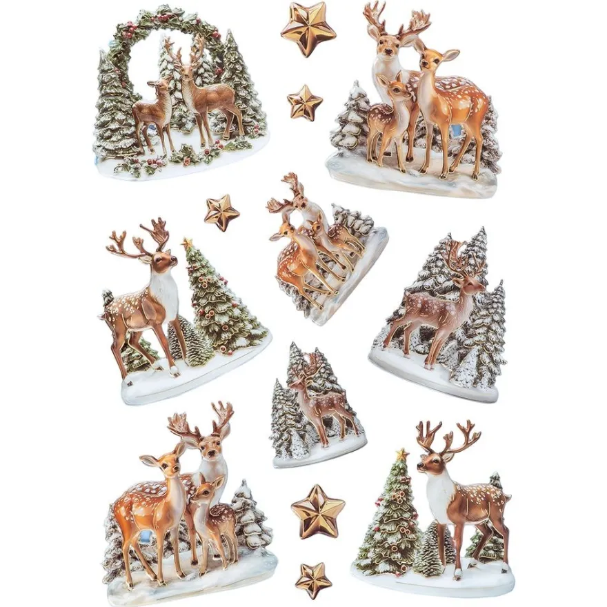 3-D Relief-Sticker, Porzellan-Optik, Winter/Weihnachten, versch. Größen, 5 Bogen