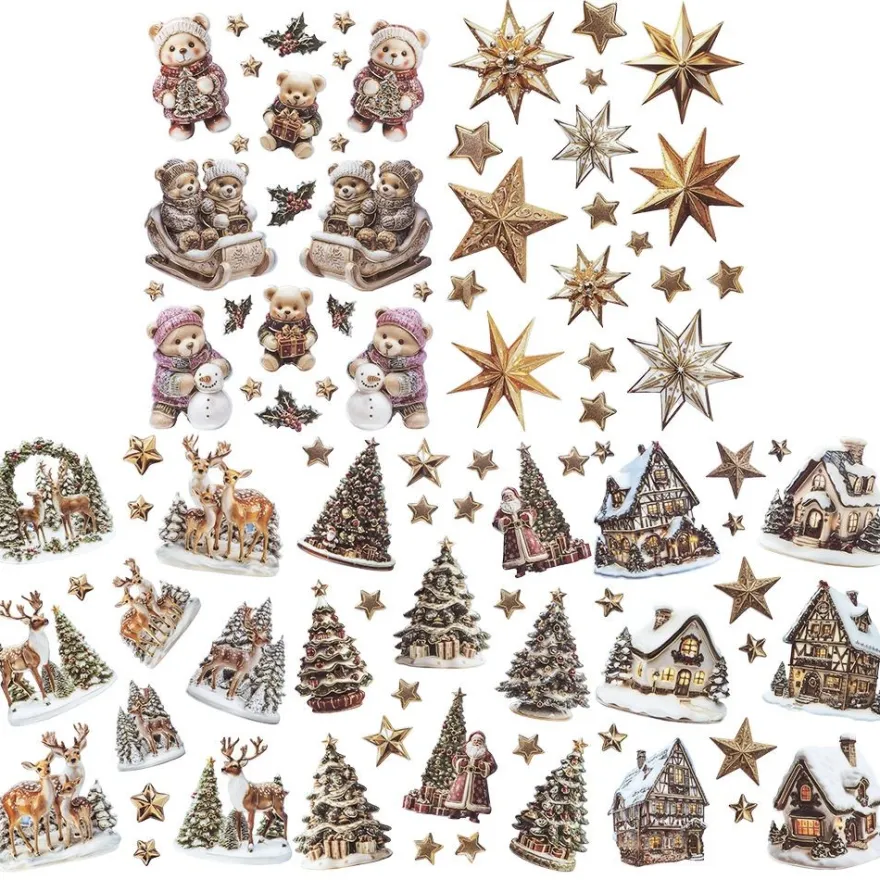 3-D Relief-Sticker, Porzellan-Optik, Winter/Weihnachten, versch. Größen, 5 Bogen