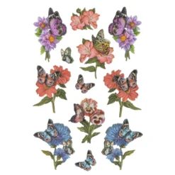3-D Relief-Sticker, Schmetterlinge auf Blumen, verschiedene Größen, selbstklebend