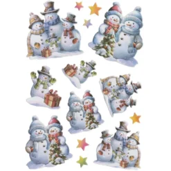 3-D Relief-Sticker, Schneemann-Familie 2, verschiedene Größen, selbstklebend