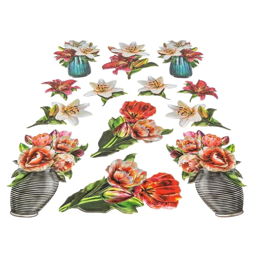 3-D Relief-Sticker, Stilvolle Blumenvasen 2, Design 4, verschiedene Größen, selbstklebend