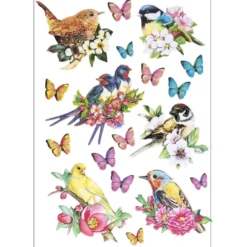 3-D Relief-Sticker, Vögel auf Zweigen, verschiedene Größen, selbstklebend
