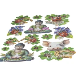 3-D Relief-Sticker, Viel Glück & Wünsche 4, versch. Größen, selbstklebend