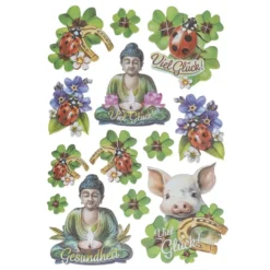 3-D Relief-Sticker, Viel Glück & Wünsche 4, versch. Größen, selbstklebend