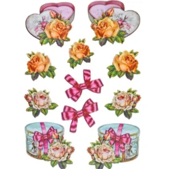 3-D Relief-Sticker, Vintage-Rosengrüße 2, verschiedene Größen, selbstklebend