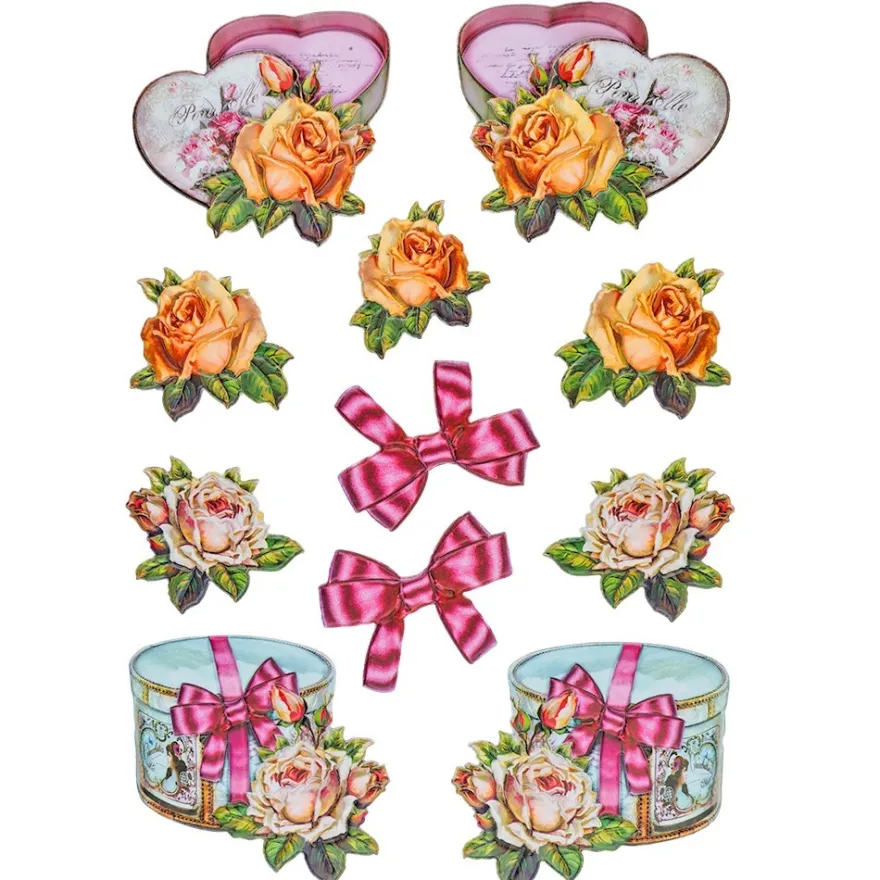 3-D Relief-Sticker, Vintage-Rosengrüße 2, verschiedene Größen, selbstklebend