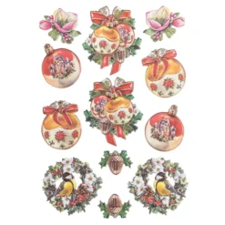 3-D Relief-Sticker, Vintage-Weihnachten 1, verschiedene Größen, selbstklebend
