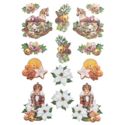 3-D Relief-Sticker, Vintage-Weihnachten 5, verschiedenen Größen, selbstklebend