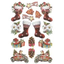 3-D Relief-Sticker, Vintage-Weihnachten 2, verschiedene Größen, selbstklebend
