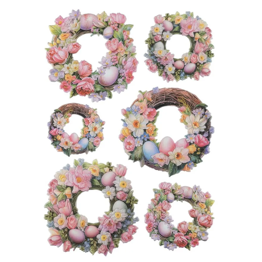 3-D Relief-Sticker, Weidenkranz mit Blüten & Eiern, versch. Größen, selbstklebend