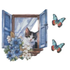 3-D Relief-Sticker, Wichtel & Katze, verschiedene Größen, selbstklebend