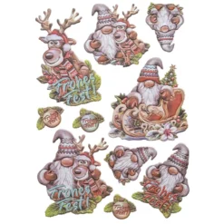 3-D Relief-Sticker, Wichtel mit Rentier Rudolph, versch. Größen, selbstklebend
