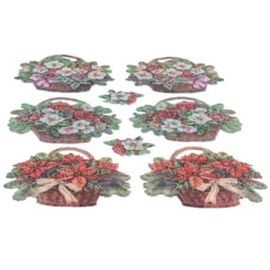 3-D Relief-Sticker, Winterfloristik-Körbe, Folienveredelung Hellgold, versch. Größen, selbstklebend