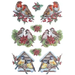 3-D Relief-Sticker, Wintervögel, Folienveredelung Hellgold, versch. Größen, selbstklebend