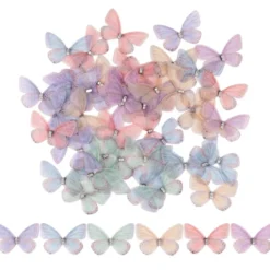3-D Schmetterlinge aus zartem Gewebe, 4,9cm x 3,3cm, 6 Farben, klare Strass-Steine, 50 Stück