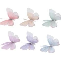 3-D Schmetterlinge aus zartem Gewebe, 4,9cm x 3,3cm, 6 Farben, klare Strass-Steine, 50 Stück