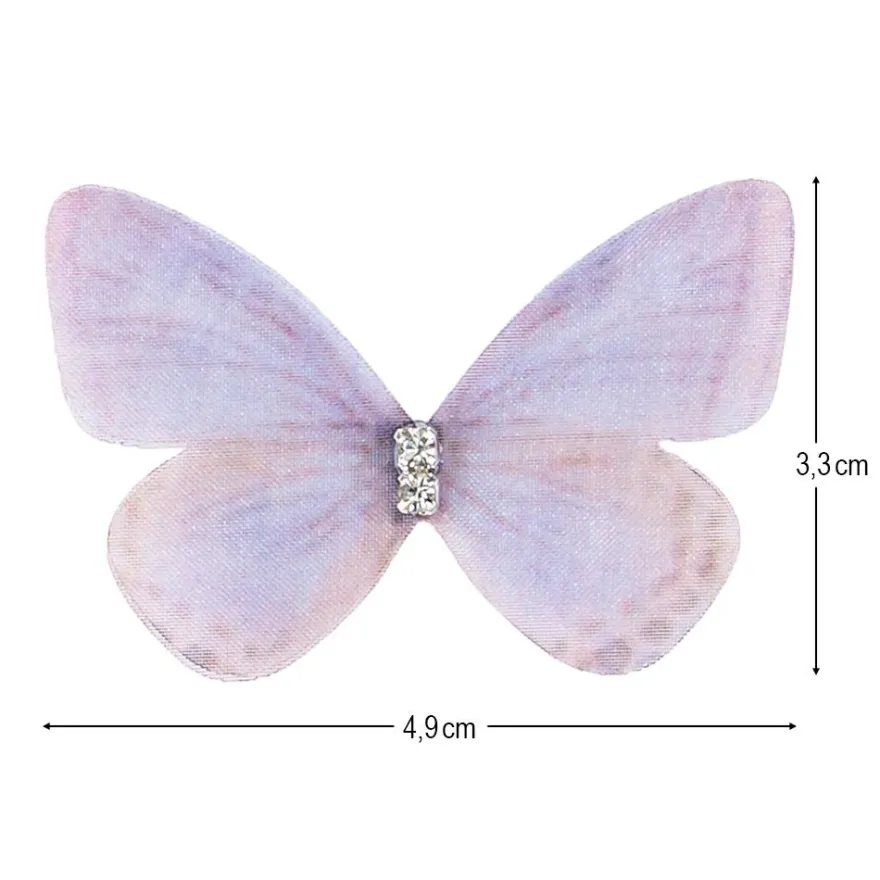 3-D Schmetterlinge aus zartem Gewebe, 4,9cm x 3,3cm, 6 Farben, klare Strass-Steine, 50 Stück