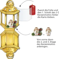 3-D Sichtfolien-Grußkarten "Laterne", inkl. 3-D Motive Kerzen "Winterzeit" & Umschläge, 40-teilig