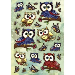 3-D Stickerbogen, Eulen auf Ästen 5, 12,5 x 18,5 cm