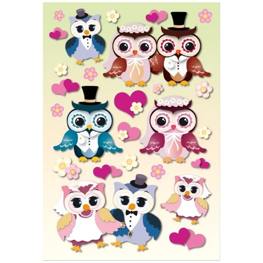 3-D Stickerbogen, Eulen 4, 12,5 x 18,5 cm