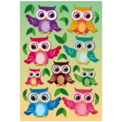 3-D Stickerbogen, Eulen 3, 12,5 x 18,5 cm