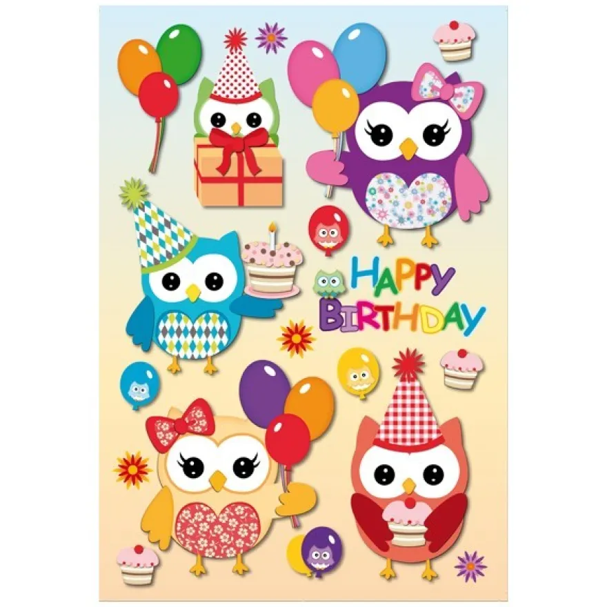 3-D Stickerbogen, Eulen 10, 12,5 x 18,5 cm