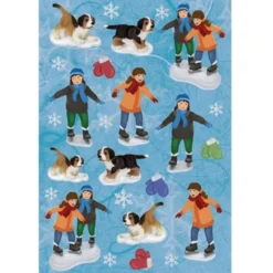 3-D Stickerbogen, Kinder mit Schlittschuhen, 12,5 x 18,5 cm