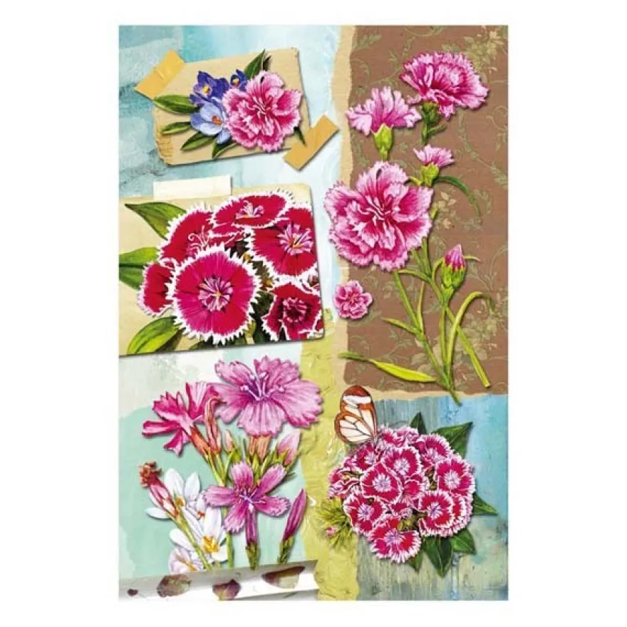 3-D Stickerbogen, Nelken, 12,5 x 18,5 cm