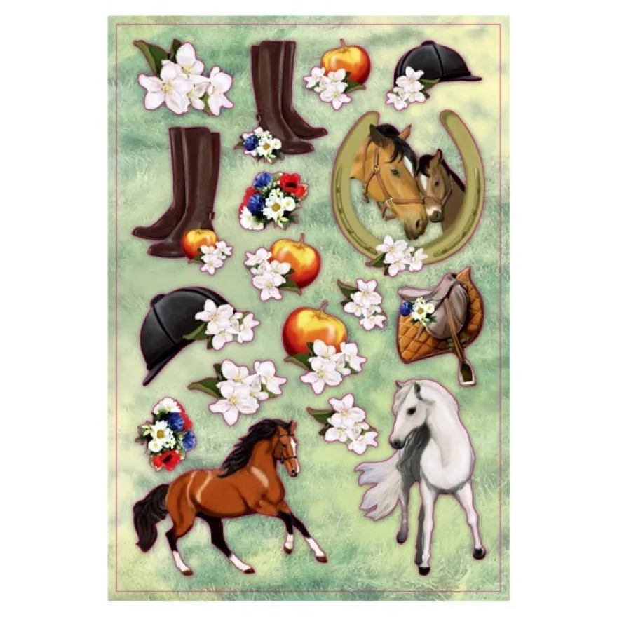 3-D Stickerbogen, Pferde, 12,5 x 18,5 cm