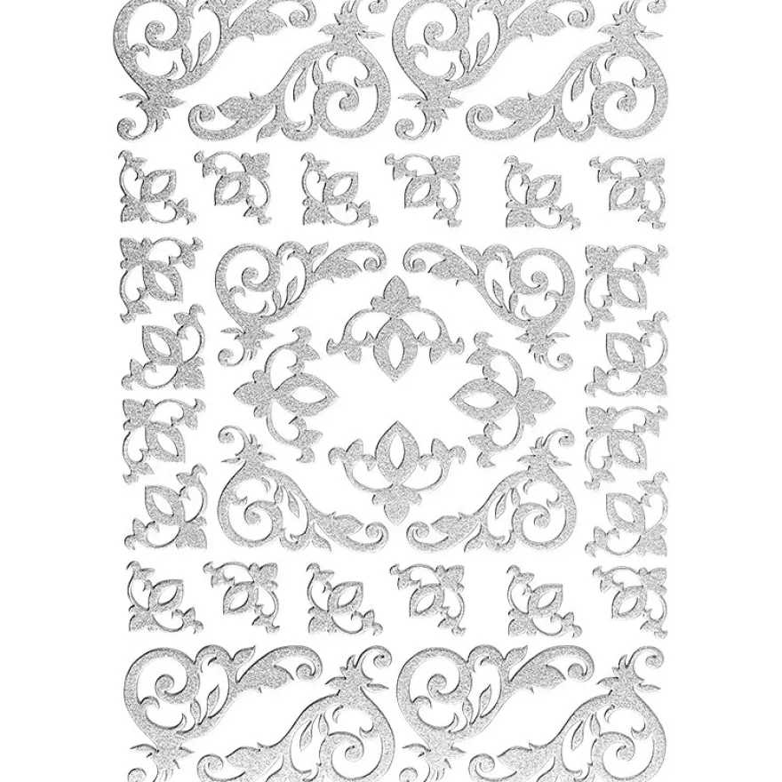 3-D Sticker "Deluxe Eckornamente", verschiedene Größen, selbstklebend, silber
