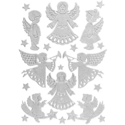 3-D Sticker, Deluxe Engel, verschiedene Größen, selbstklebend, silber