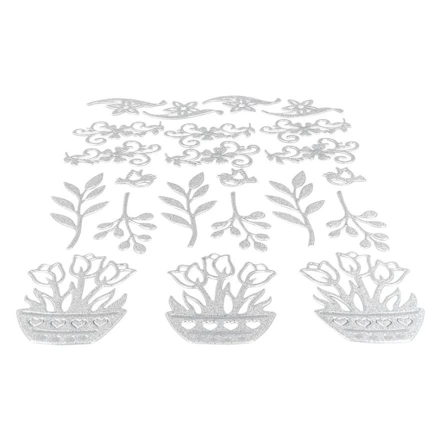 3-D Sticker Deluxe, Florale Elemente 1, 21cm x 30cm, silber, selbstklebend