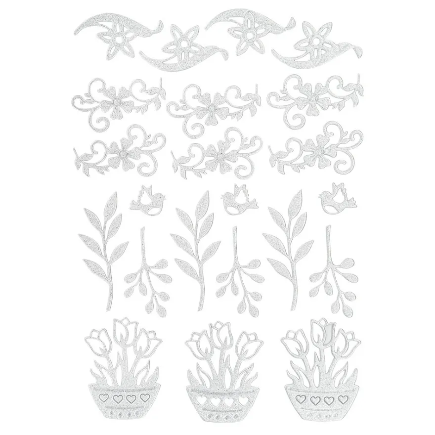 3-D Sticker Deluxe, Florale Elemente 1, 21cm x 30cm, silber, selbstklebend