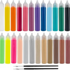 3-D Textilfarbe, 24 Tuben mit je 30ml, verschiedene Farben, inkl. 2 Pinsel