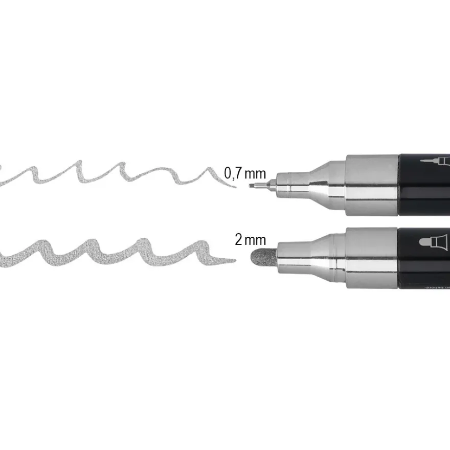 Duo-Chrome-Marker, mit je zwei verschiedenen Stiftspitzen, hochpigmentiert, silber, 2 Stück