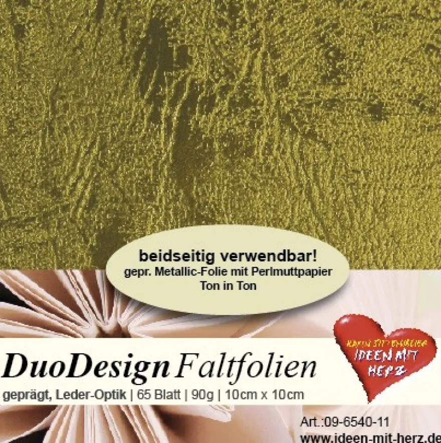DuoDesign Faltfolien, Leder-Optik, 10cm x 10cm, 65 Blatt, oliv