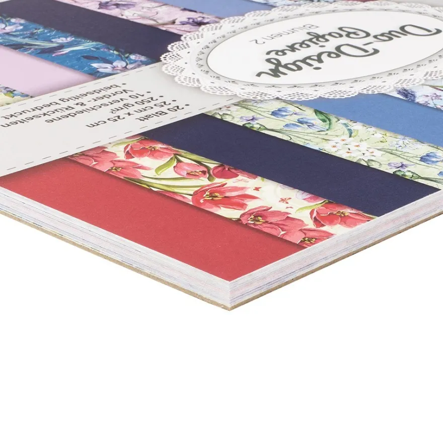Duo-Design-Papiere, Blumen 2, beidseitig bedruckt, 25cm x 25cm, 250g/m², 20 Blatt