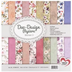 Duo-Design-Papiere, Blumen 3, beidseitig bedruckt, 25cm x 25cm, 250g/m², 20 Blatt