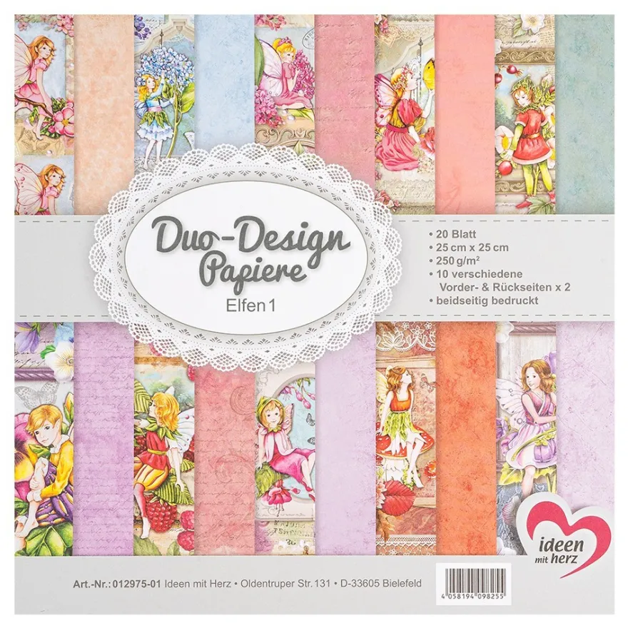 Duo-Design-Papiere, Elfen 1, beidseitig bedruckt, 25cm x 25cm, 250g/m², 20 Blatt