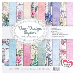 Duo-Design-Papiere, Glockenblumen 2, beidseitig bedruckt, 25cm x 25cm, 250g/m², 20 Blatt